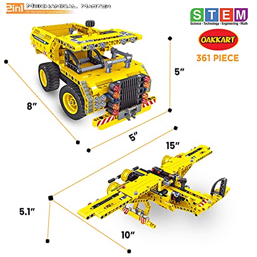 Oakkart Stem Toys Building Sets For Boys 8-12 Build 2In1 Dump Truck Or Airplane Construction Kit Engineering Sets For Boys Stem Building Set For Kids #TOP5