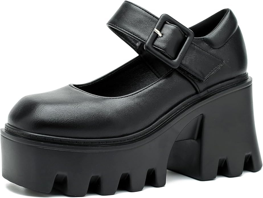 Women's Lolita Platform Mary Janes Shoes Lug Sole Gothic Retro Round Toe Lacquered Adjustable Buckle Non-Slip Chunky Height-Enhancing Gothic High Heels Suitable Rubber Sole