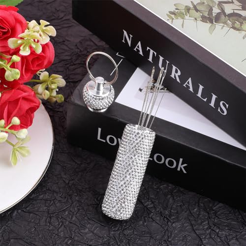 Image of GORGECRAFT Rhinestone Needle Storage Box Small Sewing Needle Storage Box Silver Aluminium Alloy Bling Platinum Container Pocket Box Portable Sewing Pin Case for Store Needle Embroidery Tools