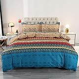 【Patrón Boho】Preciosa ropa de cama marroquí con estampado rojo, azul y naranja elegante y elegante. Los colores brillantes iluminan el dormitorio y las habitaciones.