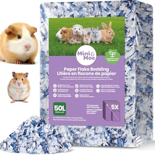 Image of Hamster Bedding 50L Guinea Pig Paper Bedding Odor Control 99% Dust-Free | Small Pet Bedding Natural Paper Expands 5X Soft Dust-Free Unscented Support Burrowing, Nesting, Easier Daily Cage Care