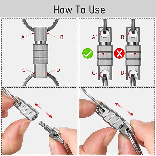 Image of TISUR Titanium Quick Release Keychain, Retractable Key Chain Detachable Keychain Clip,Pull Apart Key Rings for Men Women