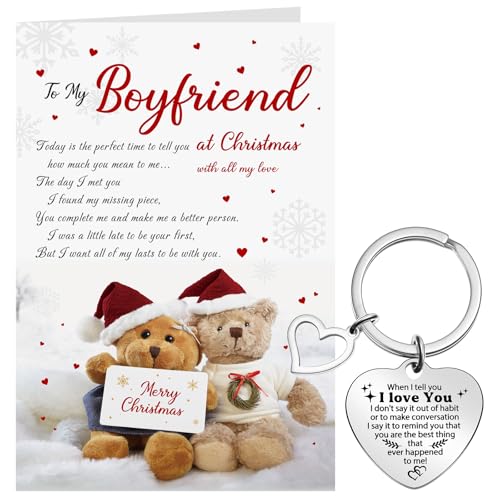 Tenare Tarjeta de Navidad para novio, regalo de oso, llavero de novio de Boyfriend When I Tell You I Love You, llavero de alma gemela, tarjeta de felicitación para él, sobre blanco para Navidad