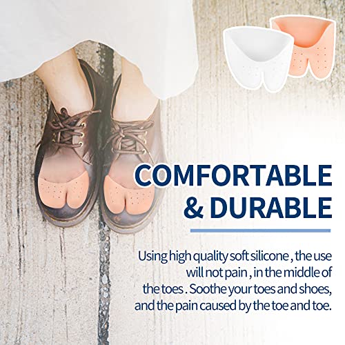 Image of 2 Pairs Gel Toe Caps Protectors Silicone Toe Sleeves Metatarsal Pads Ball of Foot Cushion Soft Forefoot Cushioning for Men Women Toe Sleeves Guards for Pain Relief (White+Beige, Style 2)