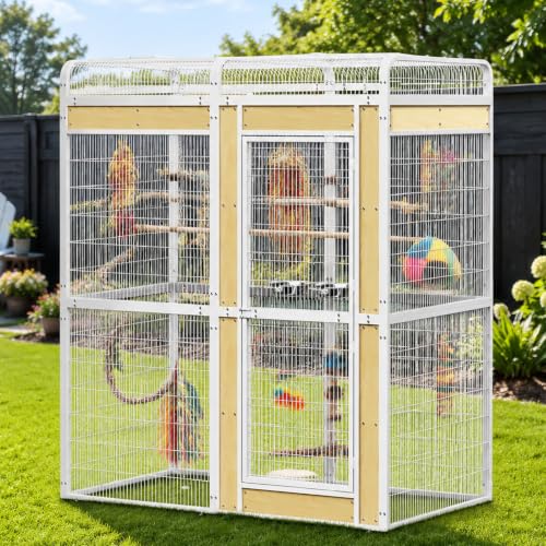 Large Bird Cage for Parakeets Outdoor Bird Aviary Parrot Cage with Perch Birdcage for Macaws Canaries Parrots Budgie Lovebirds-White (2 Box Set)
