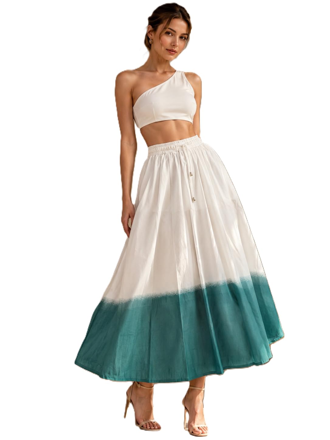 tnq Women Two Tone Long Cotton Skirt, Summer Cotton Long Skirt with Pockets-picture-50