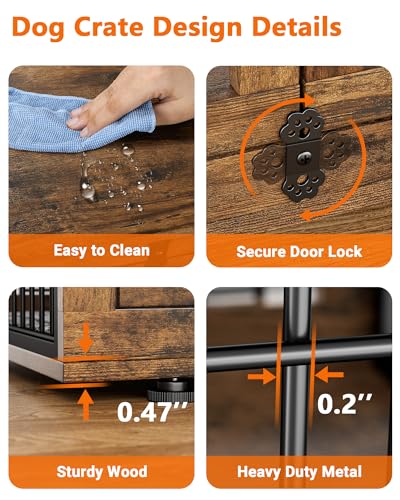 Dog-Crate-Furniture-with-Cushion-Wooden-Dog-Kennel-Indoor-with-Double-Doors-Dog-Cage-with-Wheels-Dog-House-Side-End-Table-for-Small-Medium-Dogs-up-to-45-lb-325-L-Rustic-Brown Dog Crate Furniture with Cushion Wooden Dog Kennel Indoor with Double Doors Dog Cage with Wheels Dog House Side End Table for Small Medium Dogs up to 45 lb 325 L Rustic Brown