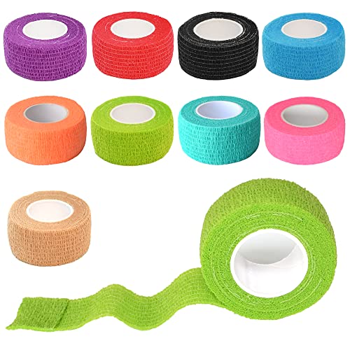 Gondiane 9 Pack 1' x 5 Yards Self Adhesive Bandage Wrap Self Stick Wrap for Ankle, Wrist, Finger, Sports, Breathable Cohesive Vet Tape for Pets (Multi Colors)