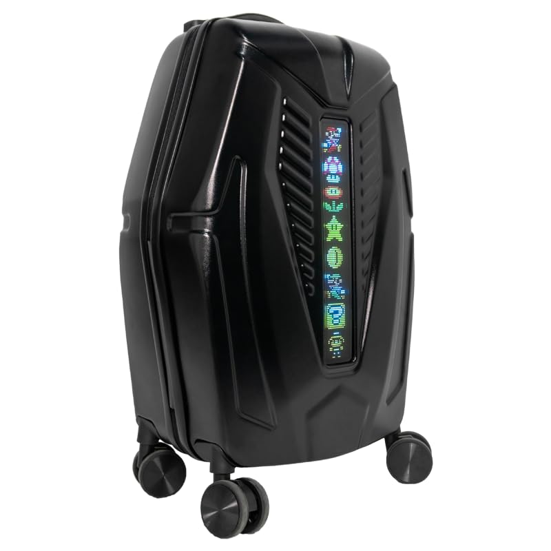 Smart LED Display Luggage 20 Inch Carry On Suitcase, Hardshell Spinner TSA Travel Suitcase with Customizable Digital Screen, Black