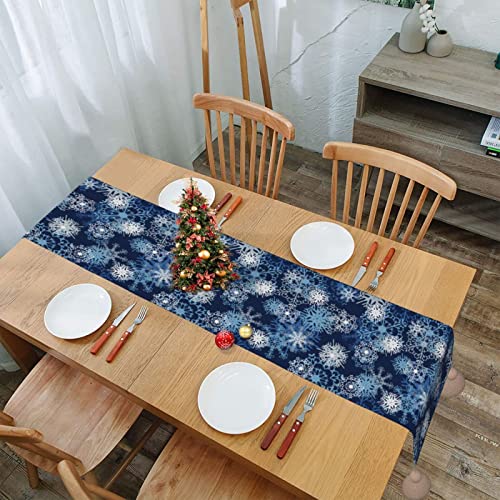 Snowflake Table Runner Winter,Blue Christmas Table Runners Supplies Centerpiece Table Decorations For Dining Coffee Birthday,13X70Inch #TOP1