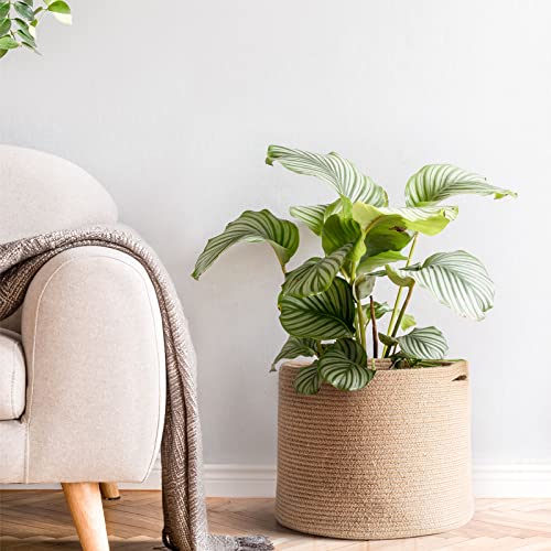 Goodpick Round Wicker Storage Basket, Woven Laundry Basket With Handles, Floor Basket For Blankets, Shoe, Large Jute Basket For Living Room, Bedroom Room, 15.8 D X 12.6 H Inches #TOP3