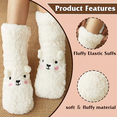 Image of Evankin Fuzzy Socks for Women Slipper Socks Fluffy Cute Animal Indoor | Fuzzy Socks for Women Slipper Socks,Fluffy Cute Animal Indoor Non-slip Slipper ,Mid-calf-socks Comfy Winter Gifts