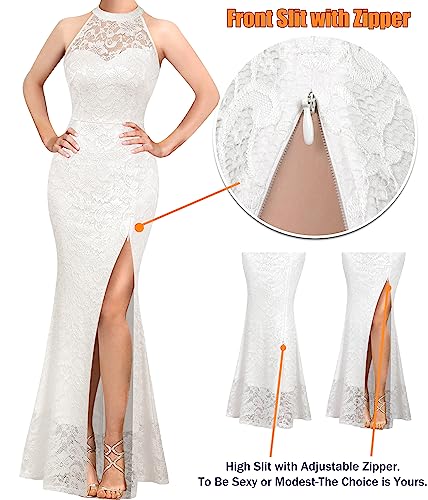 Image of VFSHOW Womens Formal Sexy Halter High Slit Prom Wedding Guest Maxi Dress 2023 Illusion Sweetheart Neckline Evening Long Gown