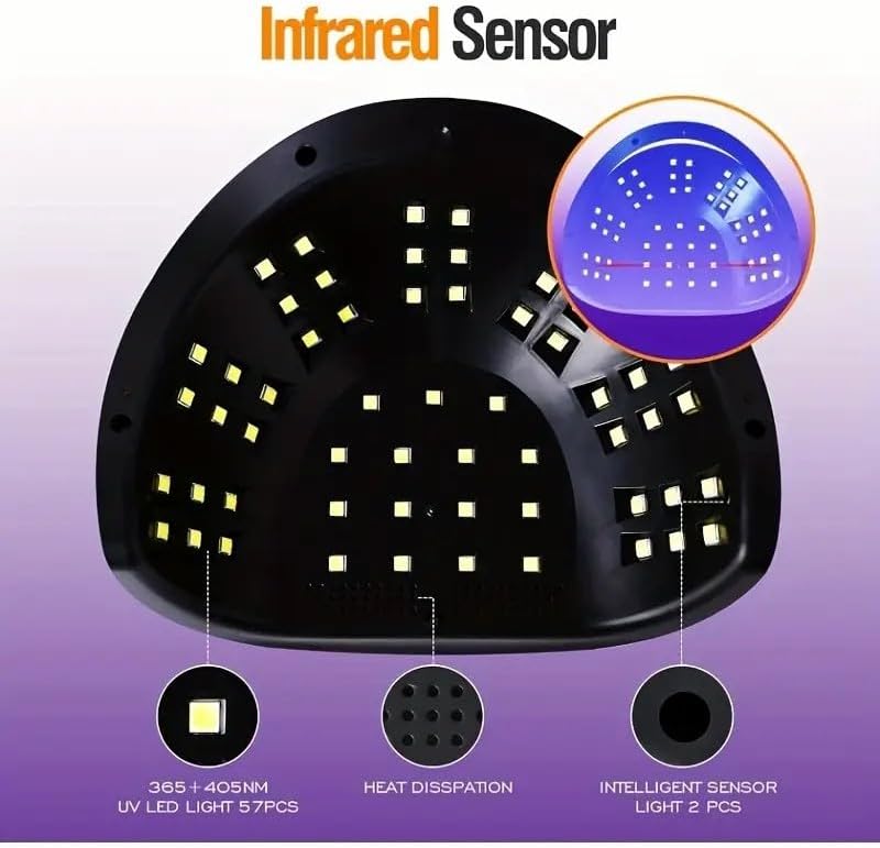Image illustrating the various gel polish types compatible with the lamp
