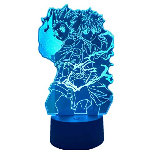 Hunter X Hunter Lámpara de ilusión 3D Luz de noche LED Gon y Killua Figura que cambia de color Lámpara de mesa con batería USB Luz de noche para dormitorio con sensor táctil y control remoto Cover