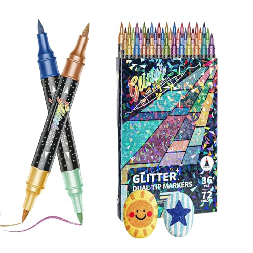 Glitter Paint Set, Double Tip Water Based Markers, Shimmer Coloring Drawing Tools for Diy Craft Projects, for Scrapbooking Greeting Cards Art Supplies Home School Adults Kids, Fine Broad Creative