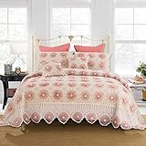 GAXQFEI Lecho de Cama de 5 Piezas Cordón Acolchado Colcha Conjunto Manual Crochet Colchas para Toda la Temporada (Incluye Cubierta de Cama × 1, Funda de Almohada × 2, Almohada × 2) -Fruitgreen,Cacero
