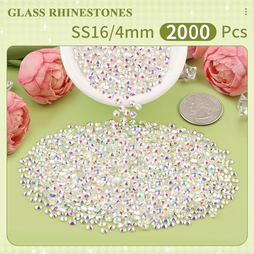 Image of 2000PCS SS16 /4mm Crystal Glass Rhinestones for Bedazzling (Transparent AB) | Flatback Rhinestones for Crafting DIY Nail Art Makeup Decoration, Gems Diomand Charms for Tumbler Shoes Clothing Mug