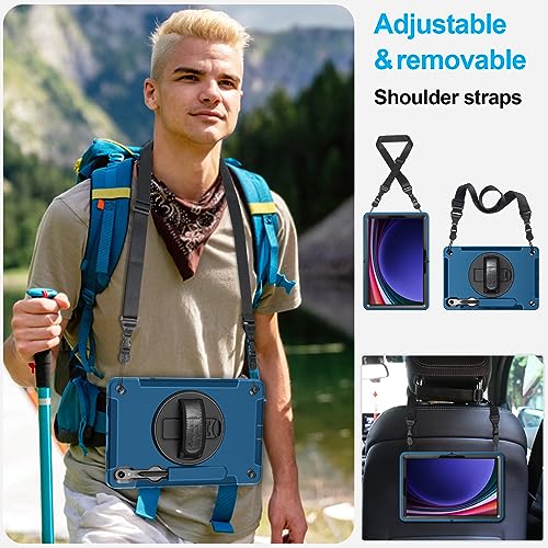 Image of Case for Galaxy Tab S10 Lite &S10 FE S9 FE 10.9 inch /S9 11 Inch: TPU Cover for Samsung Tablet S10 FE / 2025 / S9 FE & S9 2023 5G with Screen Protector- Stand- Handle-Shoulder Strap-S-Pen Holder-Blue