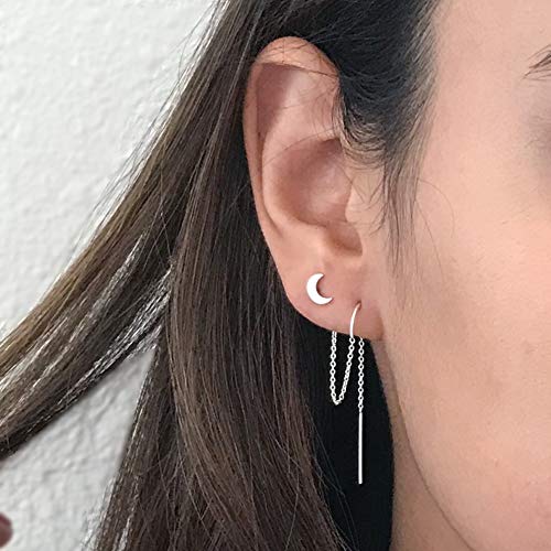 Austin Down To Earthsterling Silver Moon And Star Earrings Double Piercing Earrings Set Chain Earrings For Women Second Hole Earrings Earring Sets For Multiple Piercing Double Earrings Second Piercing Trendy Jewelry