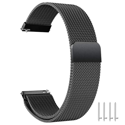 ZLZKJS Edelstahl Mesh Uhrenarmband, 14mm 16mm 18mm 20mm 22mm 24mm Magnetverschluss Smartwatch Schnellverschluss Metall Ersatz Armband für Damen Herren Watch Uhren Ersatzband (Schwarz, 22mm)