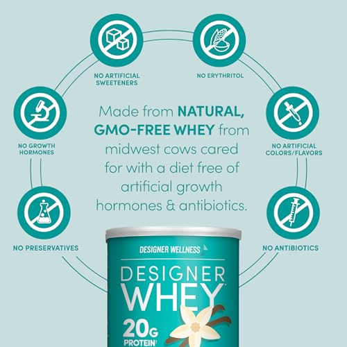 Image of Designer Wellness, Designer Whey, Natural Whey Protein Powder with Probiotics, Fiber, and Key B-Vitamins for Energy, Gluten-Free, French Vanilla, 12oz