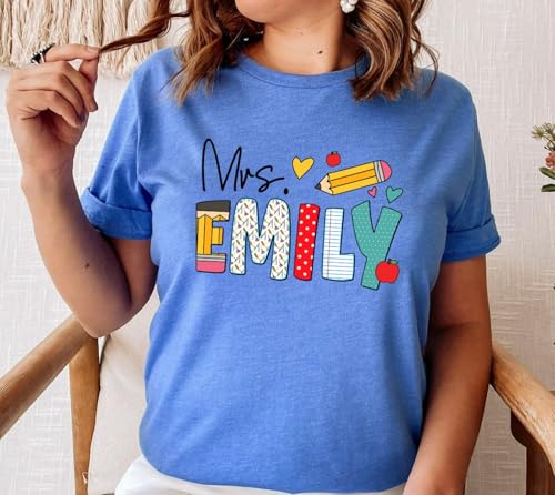 Custom Teacher T-Shirts, Personalized Shirts with Name, Back to School Gifts, Women's White Teacher Outfit3