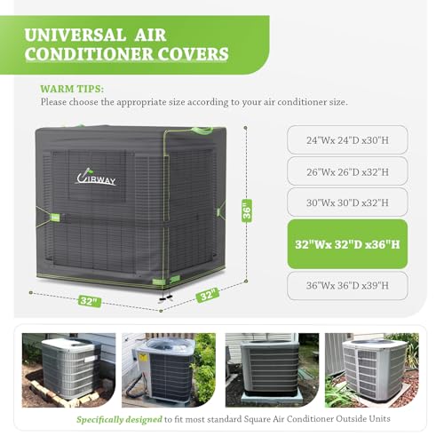 UIRWAY 500D Air Conditioner Covers Winter, [2025 Upgraded Heavy Duty Fabric] Central Air Conditioner Cover for Outside Units, Waterproof Universal Patio AC Cover Outdoor Fits 32''W x 32''D x 36''H - Thumbnail 2