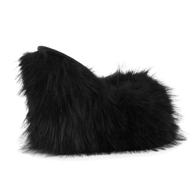 Richealnana Women's Wedge Heeled Slippers Cozy House Slippers Fluffy Soft Home Party Sandals Shoes4