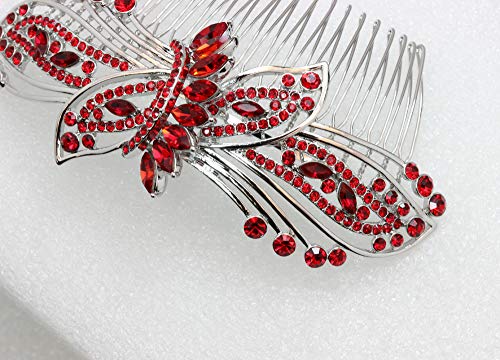 Peine grande floral con cristales rhinestone rojo miniatura 5