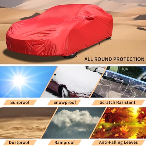 Image of Coverado Car Cover Waterproof All Weather, Car Covers for Automobiles with Zippered Mirror Pocket Outdoor Snowproof Sunproof Full Car Cover Universal Fit for Chevrolet Camaro,Ford Mustang (183 inch-193 inch)