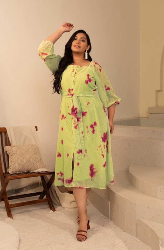 Image of Janasya Women's Georgette Fit and Flare Midi Dress