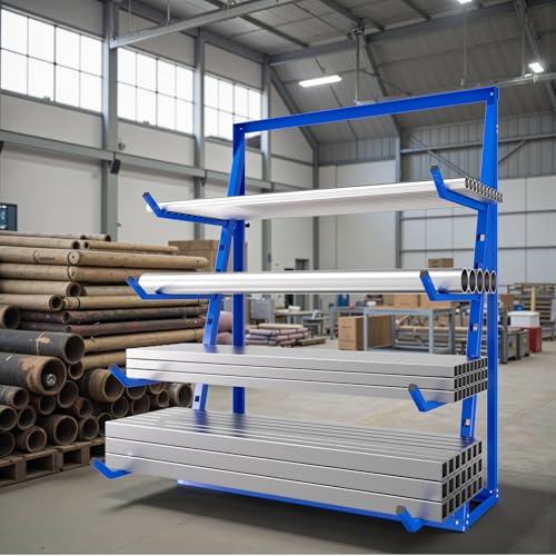 4500 LBS Industrial Cantilever Rack Heavy Duty Metal Lumber Storage for Warehouse Alloy Steel Pipe Conduit Organizer 4-Tier Horizontal Shelving System