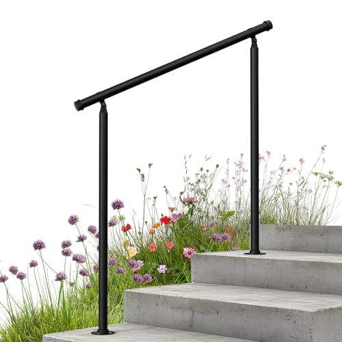 Barandilla Escalera Ajustable - Pasamanos para 2-3 Escalones, Metal Negro Antioxido, Uso Interior y Exterior Escaleras, Parapeto, Balcón, Fácil Instalación
