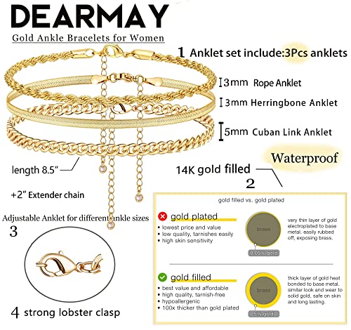 Image of DEARMAY Gold Anklets for Women Waterproof, Non Tarnish14K Gold Plated Ankle Bracelets Set Stack, Summer Beach Jewelry Gifts for Vacation, Bikini Outfits for Women Mom Her