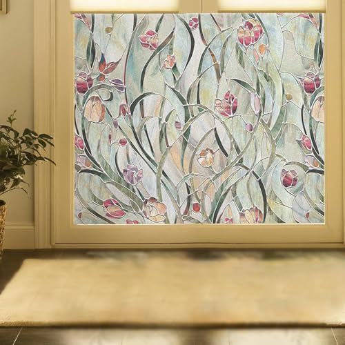 Vinilo decorativo para ventana con diseño floral 17 x 39.4 in miniatura 4