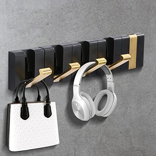Quathech Folding Hideaway Coat Hooks - 4Pcs Wall Hooks For Hanging - Decorative Cubicle Retractable Hooks, For Hanging Coat, Scarf, Hat, Bag, Towel, Cup,Umbrella (Black/Gold 4Pcs) #TOP2