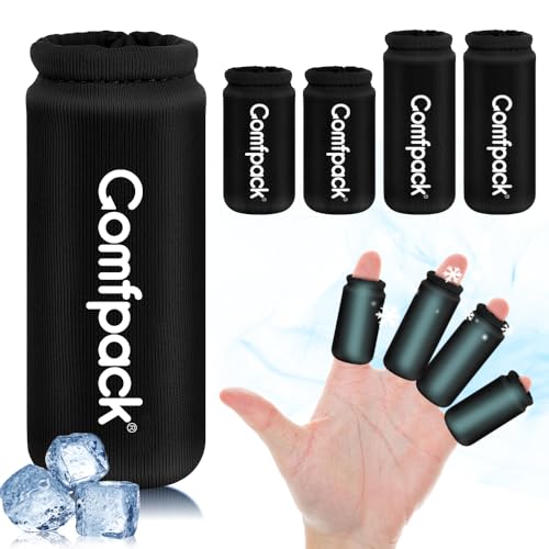 Comfpack 4PCS Finger Sleeves Gel Ice Pack for Pain Relief Reusable Hot Cold Compression Finger Brace Ice Packs for Injuries Trigger Finger Arthritis Knuckle Immobilization Gout Sprain