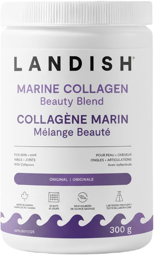 Landish Landish Marine Collagen Beauty Blend Peptides Powder - Wild Marine Collagen, Hyaluronic Acid, Biotin, Seawater Magnesium & Vitamin C - Skin, Hair & Nail Support - Drinkable Skincare - Fast Dissolving - Made in Canada - 300 g (30-Day Supply)