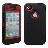 GEARONIC TM Black & Red Three Layer Silicone PC Case Cover for iPhone 4 4G 4S