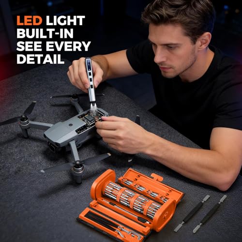 Image of UF-TOOLS Mini Electric Screwdriver, 83 in 1 Cordless Rechargeable Small Power Screwdriver Set with 71 Bits, Led Light and Magnetic Mat, Professional Repair Tool for Phone Camera Laptop PC, Orange