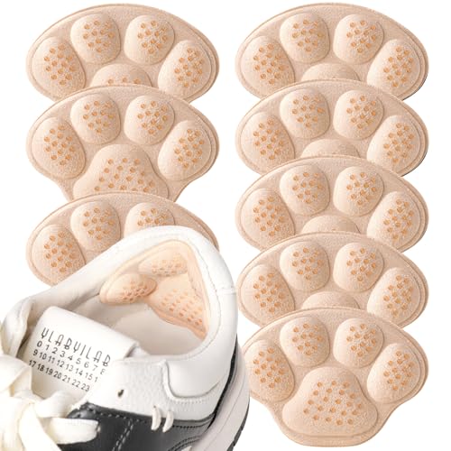 Image of 4 PRS 4D Cushioned Heel Grips - Pads for Big Shoes (Beige) | 4D non-slip massage pads designed to prevent heel slipping and blisters. Premium inserts for loose shoes too big.