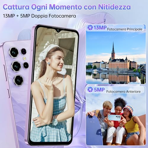 Oukitel C2 Smartphone Android 16-16(4+12) Gb Ram + 128GB Rom/Tf 1TB - 6,52" Hd Telefono Cellulare 5000Mah 13MP+5MP Camera Telefono Dual Sim 4G Cellulari E Smartphone/Face Id/3.5Mm Jack Nero - 6
