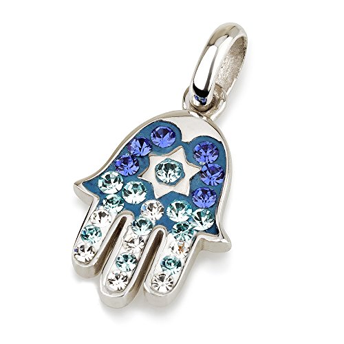 Pendentif Hamsa argent 925 et cristaux bleus éclatants de haute joaillerie