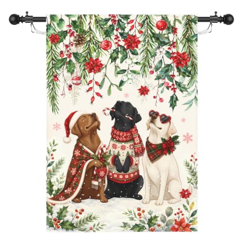 DZGlobal Dog Christmas House Flag 28 x 40 Winter Black Lab Garden Decor
