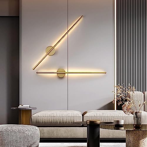 Image of Groeien Pack of 2 | Modern LED 3 Color Long Gold Sconce Wall Light for Bedroom Living Room Corridor Lighting Fixtures Wall Mount(Warm+Natural+Coolwhite)(Gold Wall Light01, 2)