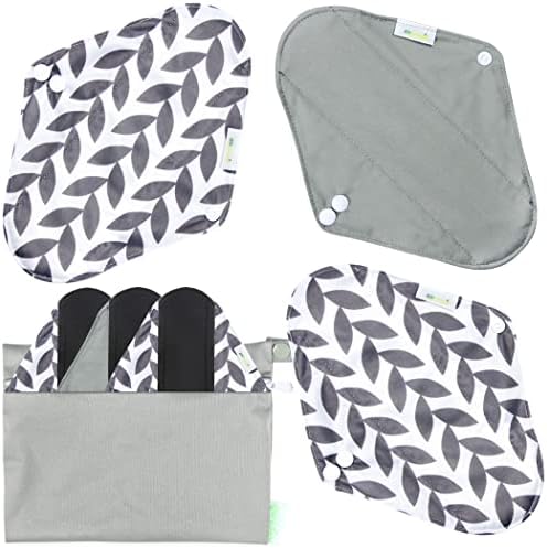 wegreeco Bamboo Charcoal Reusable Menstrual Pads - Reusable Sanitary Pads | Reusable Panty Liners | Soft Cloth Menstrual Pads - 6 Pack with 1 Cloth Mini Wet Bag (Medium, Luxury )