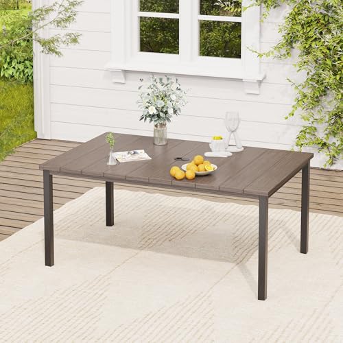 Image of VICLLAX Outdoor Table for 6, Metal Patio Dining Table with Umbrella Hole for Garden Lawn Deck Backyard, Antique Grey Tabletop