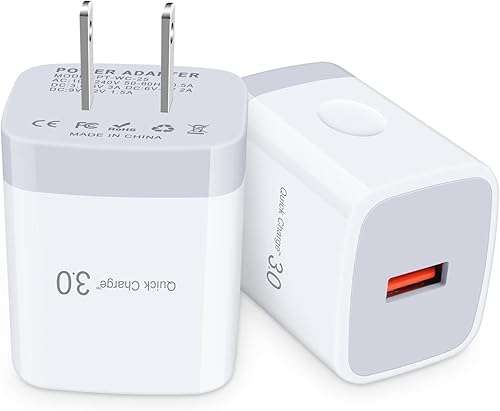 Cargador USB 3.0 de carga rápida, paquete de 2 enchufes de pared de carga rápida, bloque de alimentación adaptativo compatible con iPhone 17 Pro Max