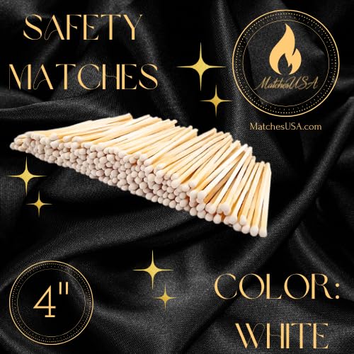 100-4\" White Matches | Choose from 2\", 3\", 4\", 5\", 8\" Wooden Safety Matches or Matchbox | Refill or Replacement Match for Candle Gift Set or Wedding Favors | Strikers Included (4\")